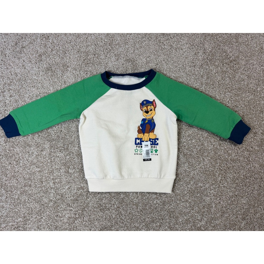 Paw Patrol Chase Raglan Pullover Sweatshirt Ivory Green 18M C104BPAW0993